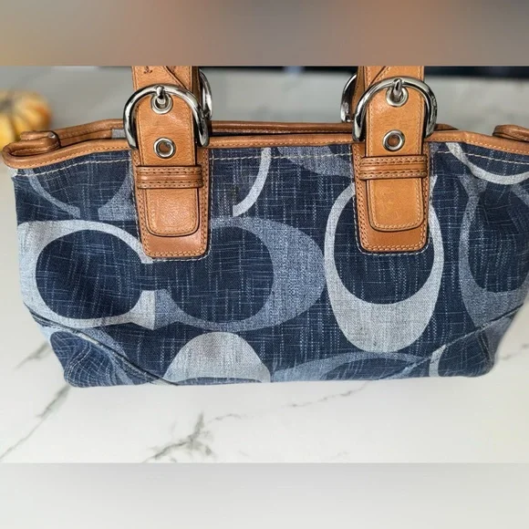 Coach Denim Signature Mini Tote Shoulder Bag #F12195 Rare Vintage - Picture 7 of 17